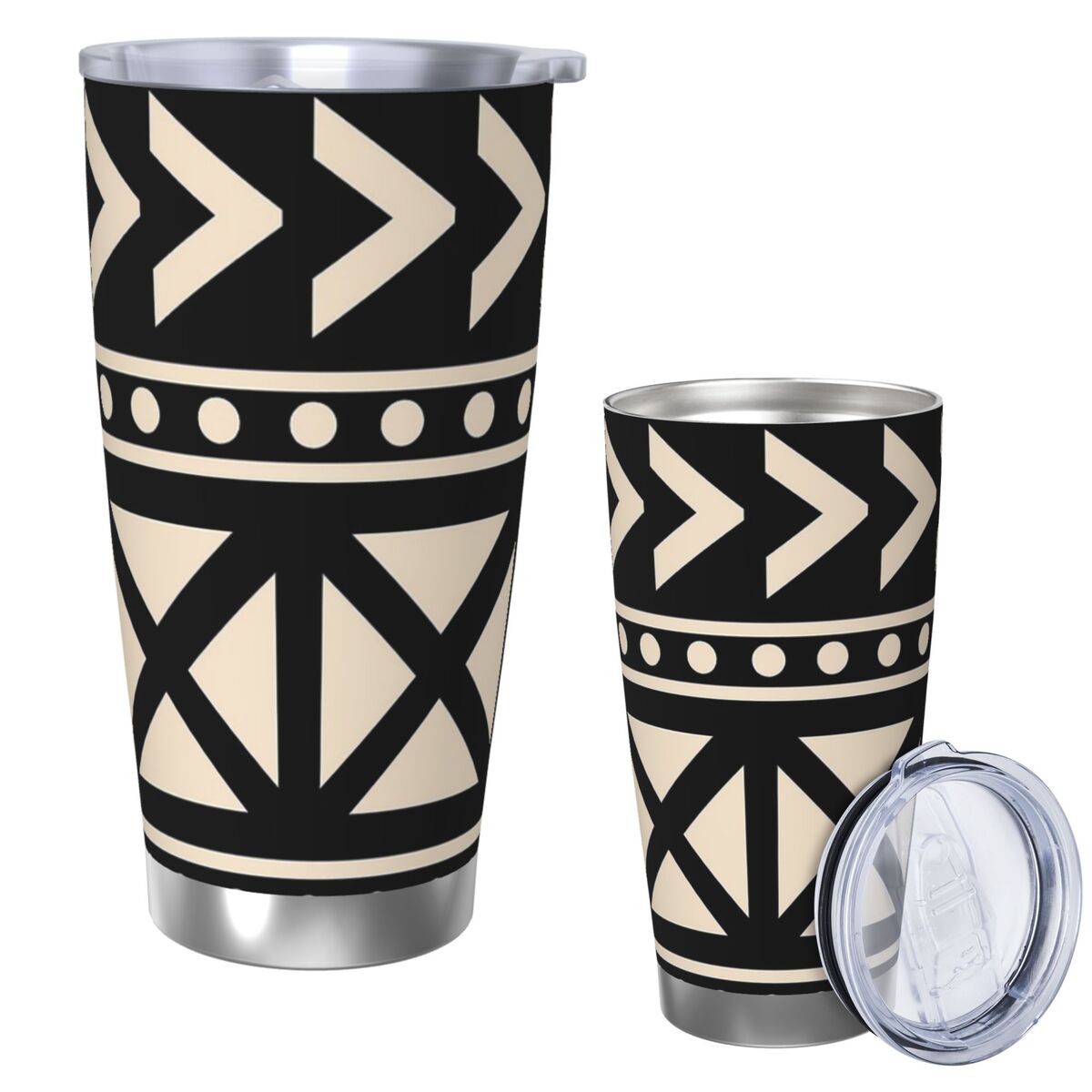 Tumbler 20Oz White - Tissu de boue africain noir et